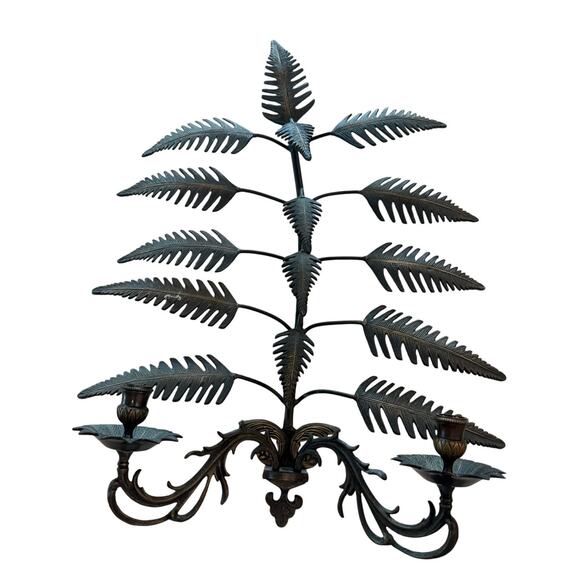 Metal Wall Sconce Decorative Two-Candle Holder Iron Leaf Ornate French Regency - Picture 1 of 9